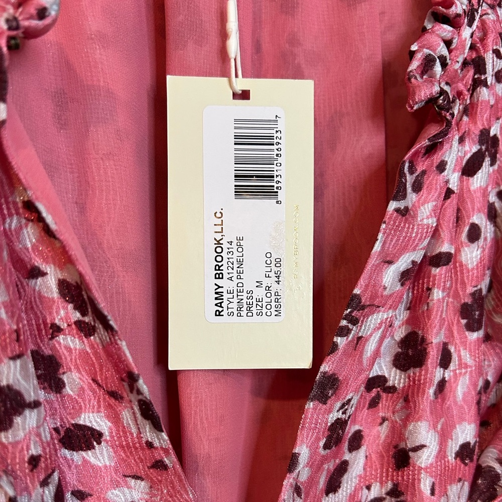 Ramy Brook Pink Floral Long-Sleeve Smocked Waist Mini Dress - Picture 6 of 11